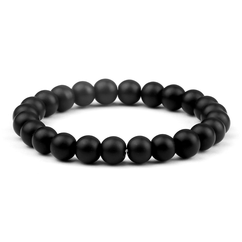 Bracelet extensible en onyx (agate) noir mat, 6-12 mm