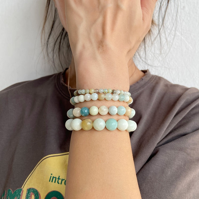 Bracelet extensible en pierre précieuse d'amazonite multicolore, 4-12 mm