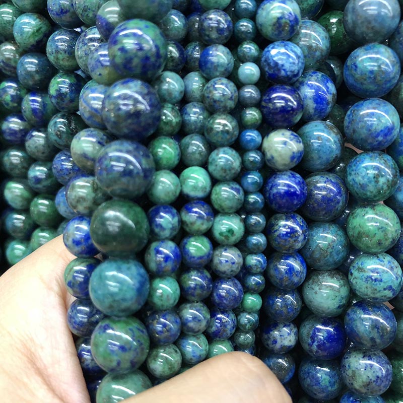 Perles de chrysocolle bleu-vert, 4-12 mm, fil de 15,5''