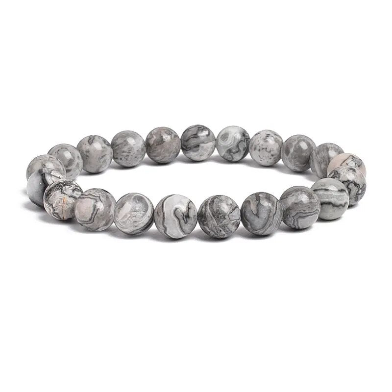 Bracelet extensible en pierres précieuses de jaspe paysage, 4-12 mm 