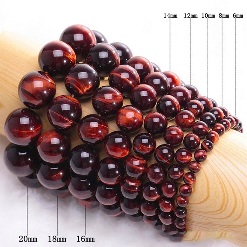 Bracelet extensible avec pierres précieuses en œil de tigre rouge, 4-12 mm