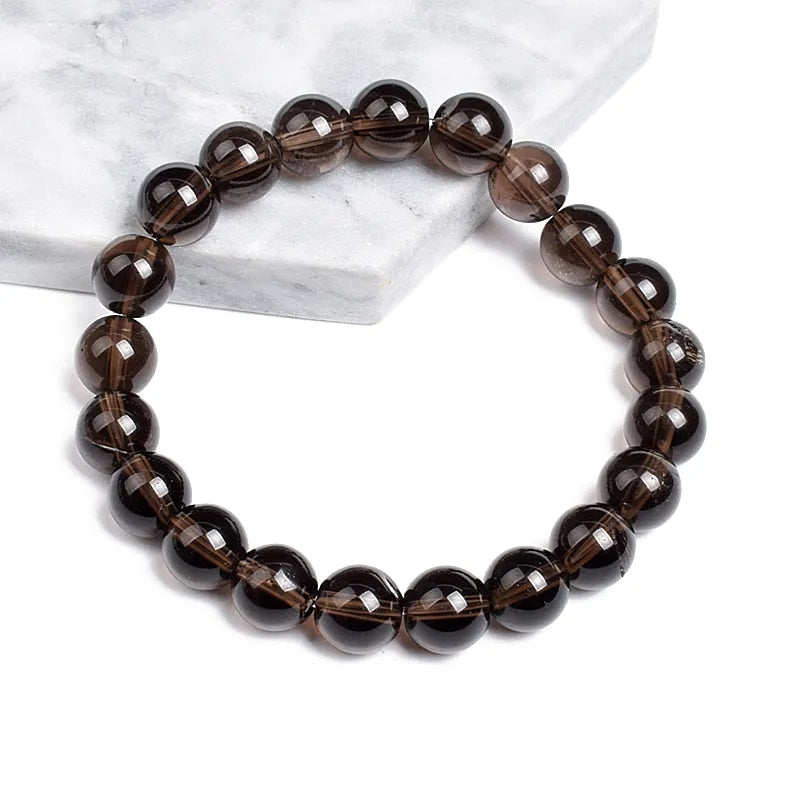 Bracelet extensible avec pierres précieuses de quartz fumé, 6-12 mm
