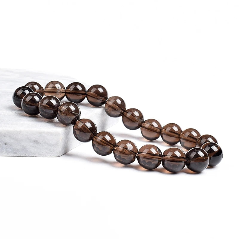Bracelet extensible avec pierres précieuses de quartz fumé, 6-12 mm