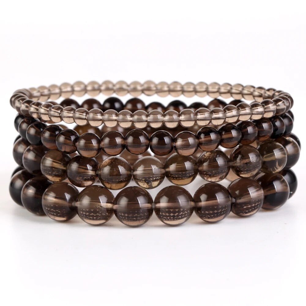 Bracelet extensible avec pierres précieuses de quartz fumé, 6-12 mm