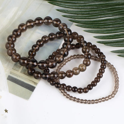 Bracelet extensible avec pierres précieuses de quartz fumé, 6-12 mm