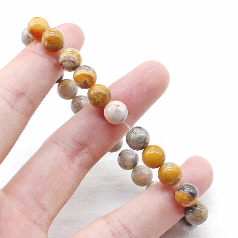 Bracelet extensible avec pierres précieuses en agate et dentelle folle, 4-12 mm 