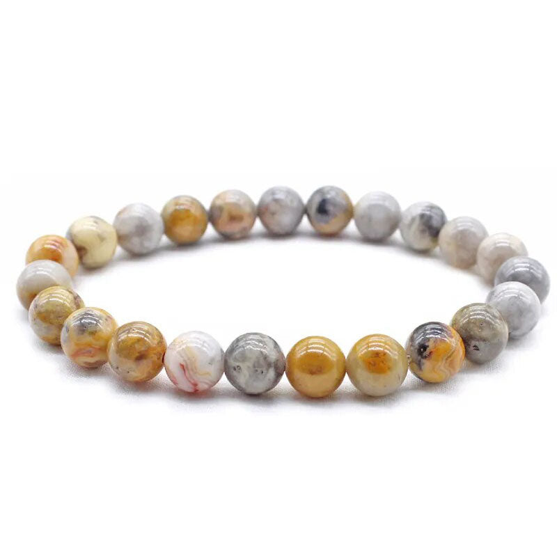 Bracelet extensible avec pierres précieuses en agate et dentelle folle, 4-12 mm 