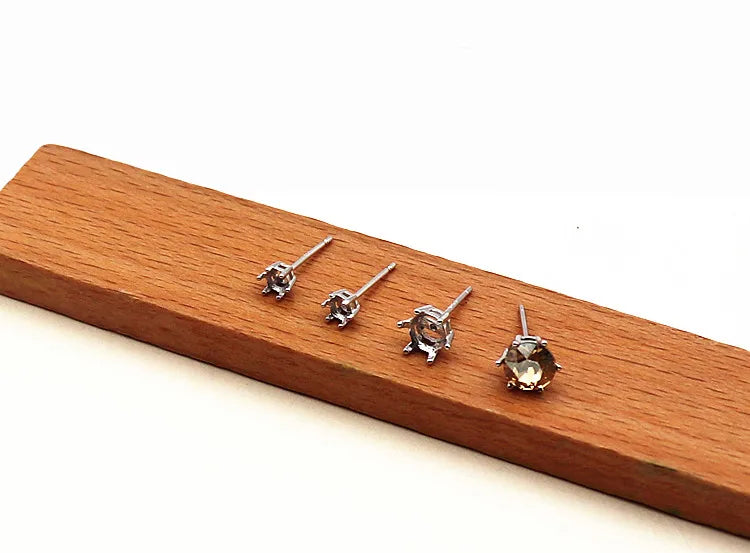 925 Sterling Silver DIY Accessories Earring Stud 6 Claw Settings for Round Crystal Beans Inlaying Findings Jewelry 6 5 4 3mm