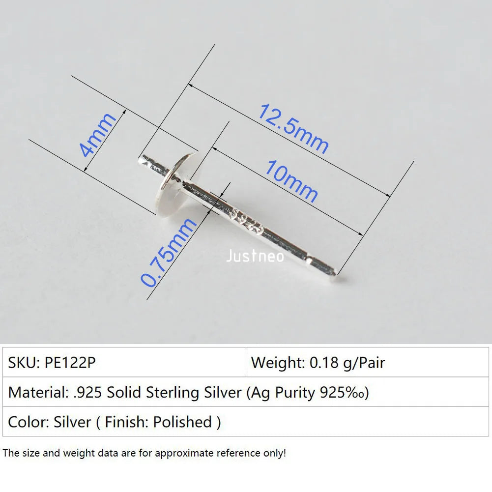 925 Sterling Silver blank post stud earrings with Flat Pad for jewelry making