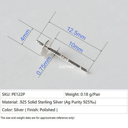 925 Sterling Silver blank post stud earrings with Flat Pad for jewelry making