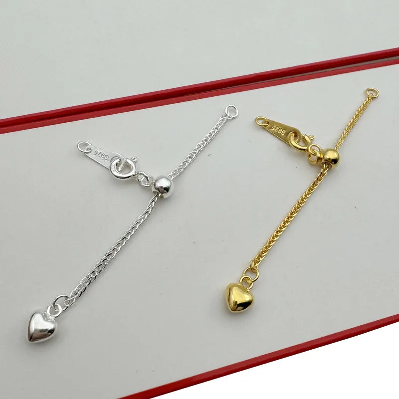 1PCS Solid 925 Sterling Silver Silicone Chopin Extended Chain Adjusting Chain Bracelet Necklace DIY Jewelry Finding