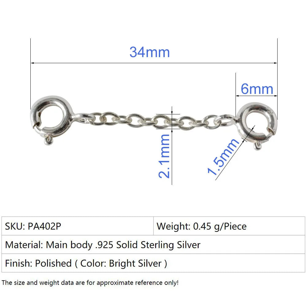 Solid 925 Sterling Silver Necklace Extenders, Durable Strong Removable Necklace Bracelet Anklet Extension for Jewelry Making