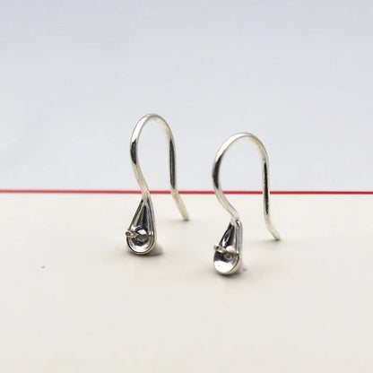 Solid 925 Sterling Silver Earring Hook High-Heeled with Pear Fitting Diy Jewelry Findings Women Components Making 1 Pair