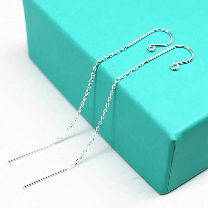 1 Pair Earring Wire Solid Stering Silver Ear Hook with Open Loop Dangle for DIY Jewelry Making Components Findings Accessories