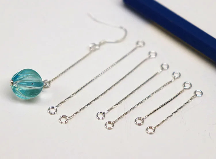 1 Pair Solid 925 Sterling Silver Earring Wire Box Chain 2-4cm for Ear Dangle Making Jewelry DIY Components