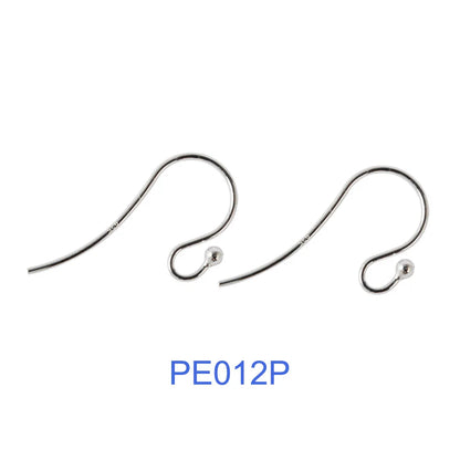 ear hook,24*0.8mm solid 925 sterling silver earring wire hooks with 2mm ball ,1pair