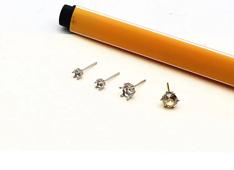 925 Sterling Silver DIY Accessories Earring Stud 6 Claw Settings for Round Crystal Beans Inlaying Findings Jewelry 6 5 4 3mm