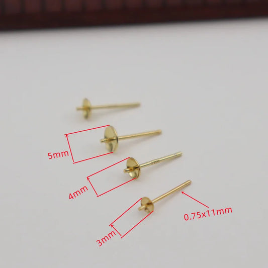 1Pair Solid 925 Sterling Silver Earring Holder Empty DIY Accessories 18K Gold Color Half Hole Pearl Round Beads Plate Ear