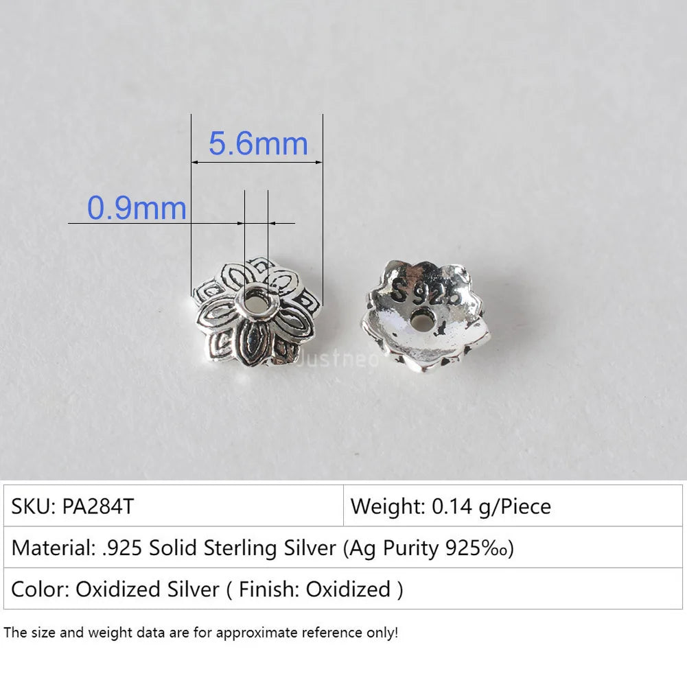 925 Sterling Silver Bead Caps, Oxidized Silver Flower Spacer Bead End Caps For Jewelry Making Bulk, DIY Jewelry Accessories