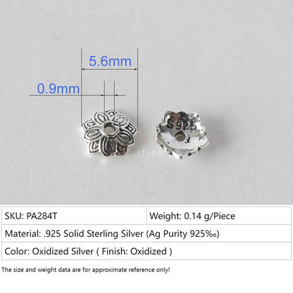 925 Sterling Silver Bead Caps, Oxidized Silver Flower Spacer Bead End Caps For Jewelry Making Bulk, DIY Jewelry Accessories