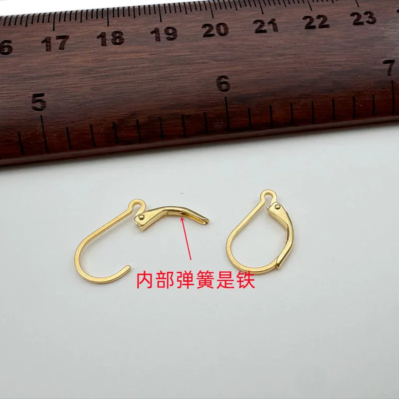 1Pair Solid 925 Sterling Silver French Hooks 18k Gold Color 15mm DIY Earring Accessories Making Components Finding