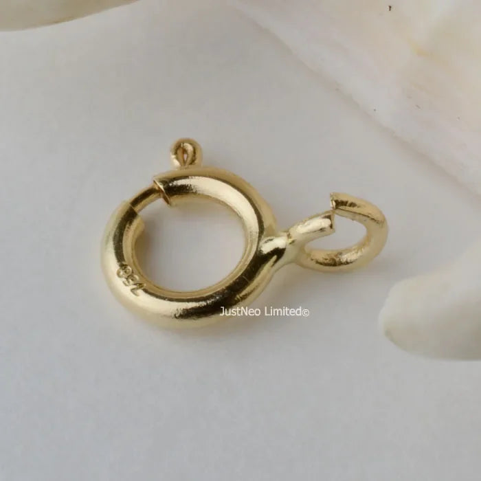 Solid 18k Karat Yellow Gold Spring Ring Clasp 5mm Au750 18ct Round Buckle for Necklace Jewelry Findings and Components