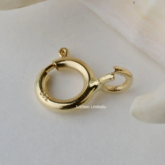 Solid 18k Karat Yellow Gold Spring Ring Clasp 5mm Au750 18ct Round Buckle for Necklace Jewelry Findings and Components