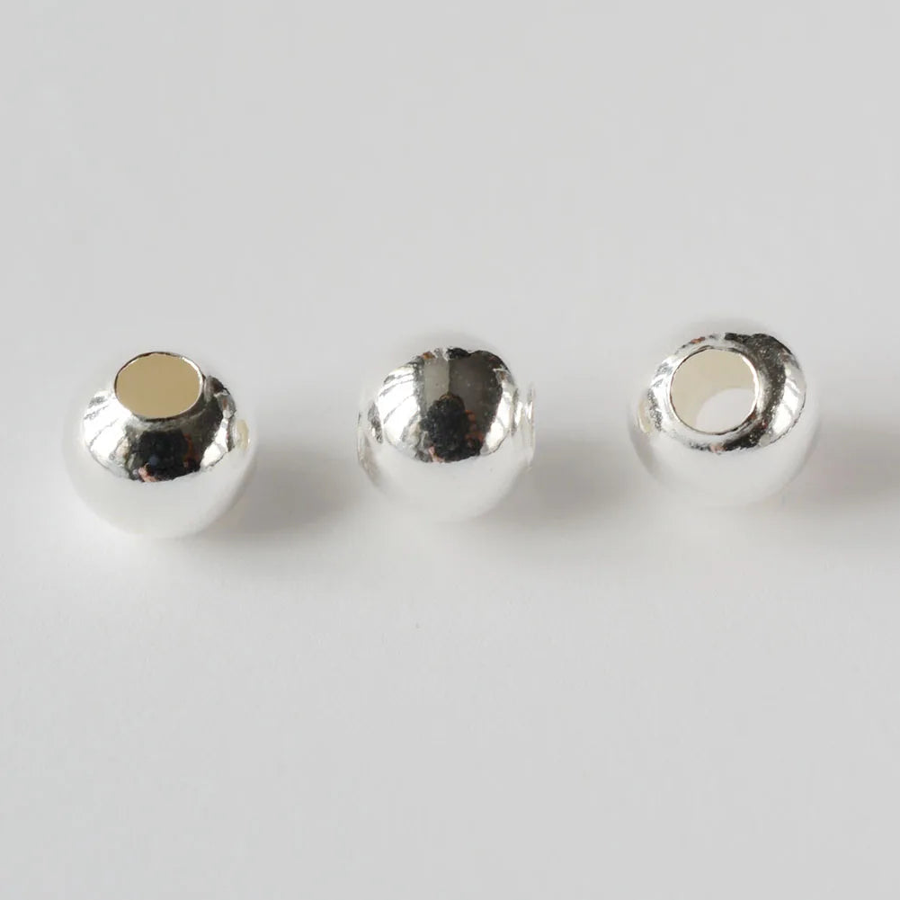 Solid 925 Sterling Silver Beads Seamless Round Spacer Loose Ball, Jewelry DIY Findings