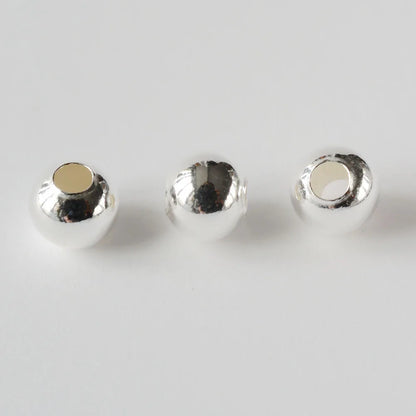 Solid 925 Sterling Silver Beads Seamless Round Spacer Loose Ball, Jewelry DIY Findings
