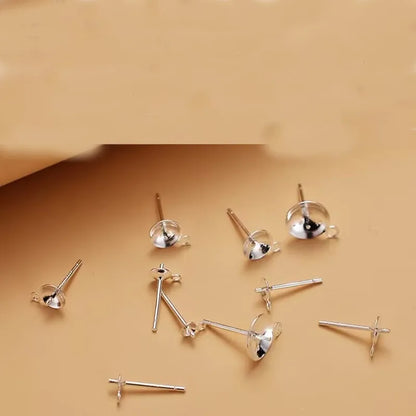 1Pair Solid 925 Sterling Silver Earring Settings  Plate Neddle with Closed Jump Ring DIY Accessories Making  18k Gold Color