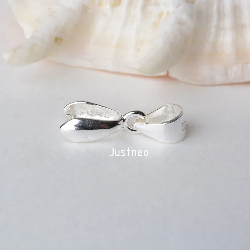 solid 925 sterling silver bail pendant clasp connector, pinch bail with ice-pick for necklace & pendant silver jewelry, L
