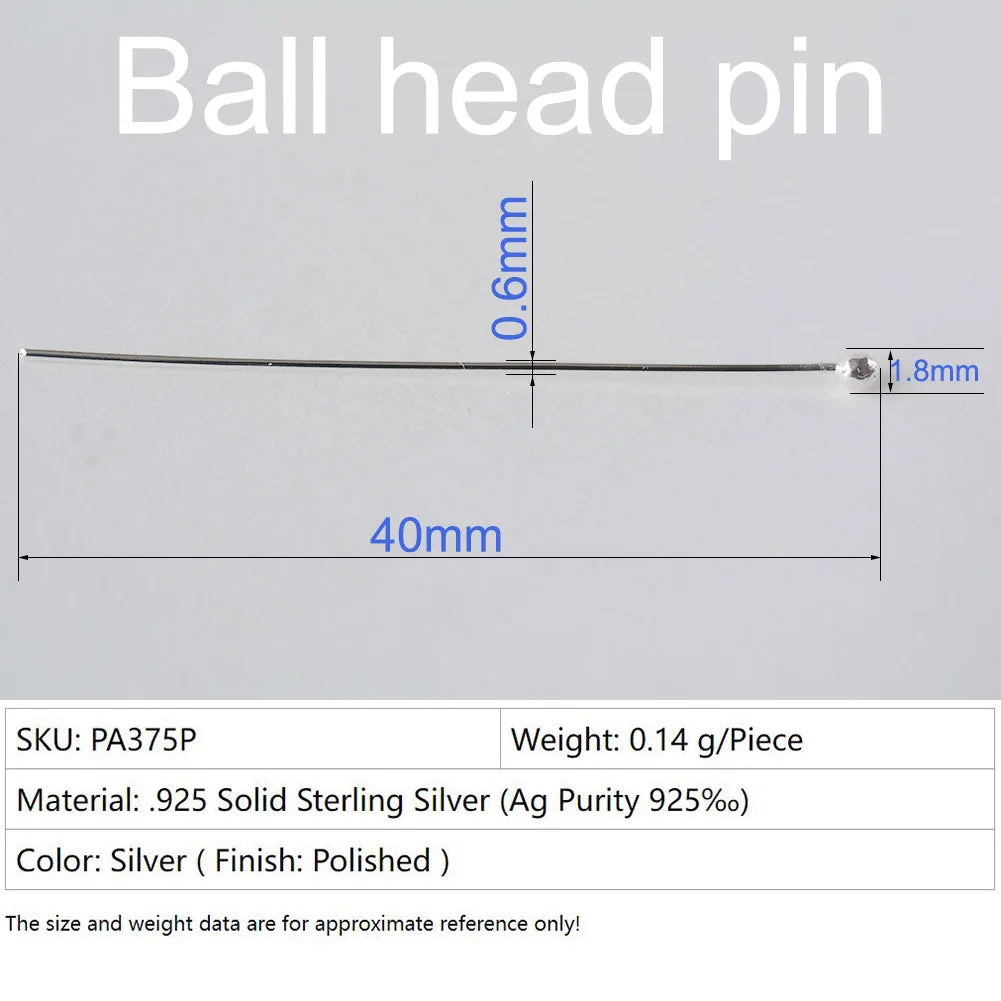 925 Sterling Silver Ball Head Pins For Jewelry Making, Silver Round Bead Head Pins, Silver Findings Head Ball Pins
