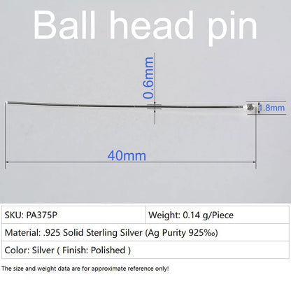 925 Sterling Silver Ball Head Pins For Jewelry Making, Silver Round Bead Head Pins, Silver Findings Head Ball Pins