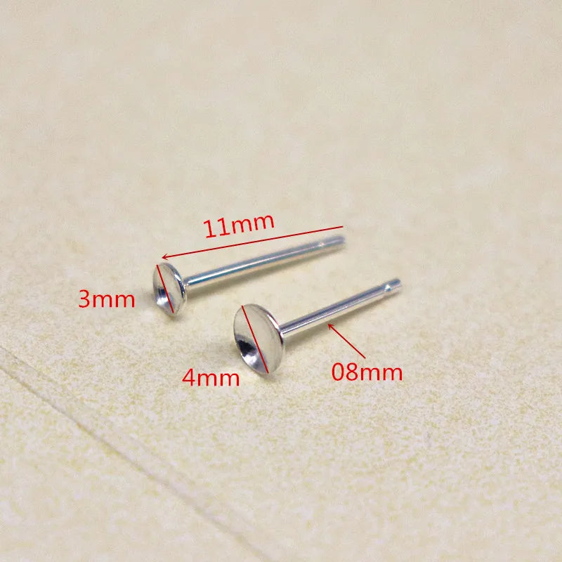 1Pair Solid 925 Sterling Silver Earring Post for Jewelry Making DIY Accessories with Cupped Pad for Pear Beads