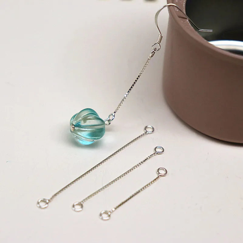 1 Pair Solid 925 Sterling Silver Earring Wire Box Chain 2-4cm for Ear Dangle Making Jewelry DIY Components