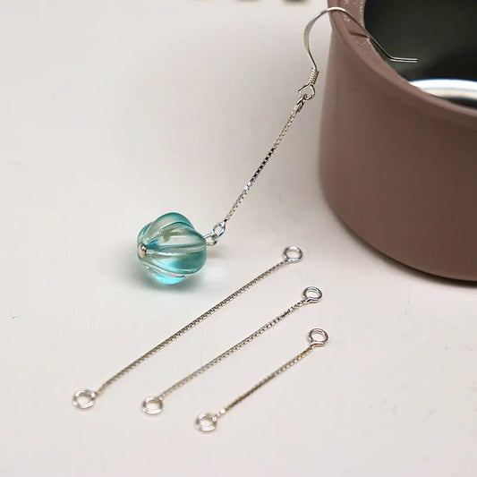 1 Pair Solid 925 Sterling Silver Earring Wire Box Chain 2-4cm for Ear Dangle Making Jewelry DIY Components