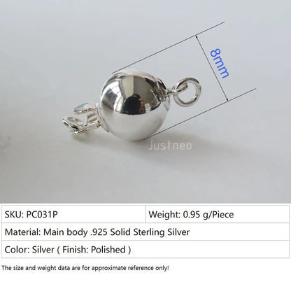 Solid 925 Sterling Silver Round Ball Box Clasp for Pearl Necklace Jewelry diy Components, 1 piece/lot