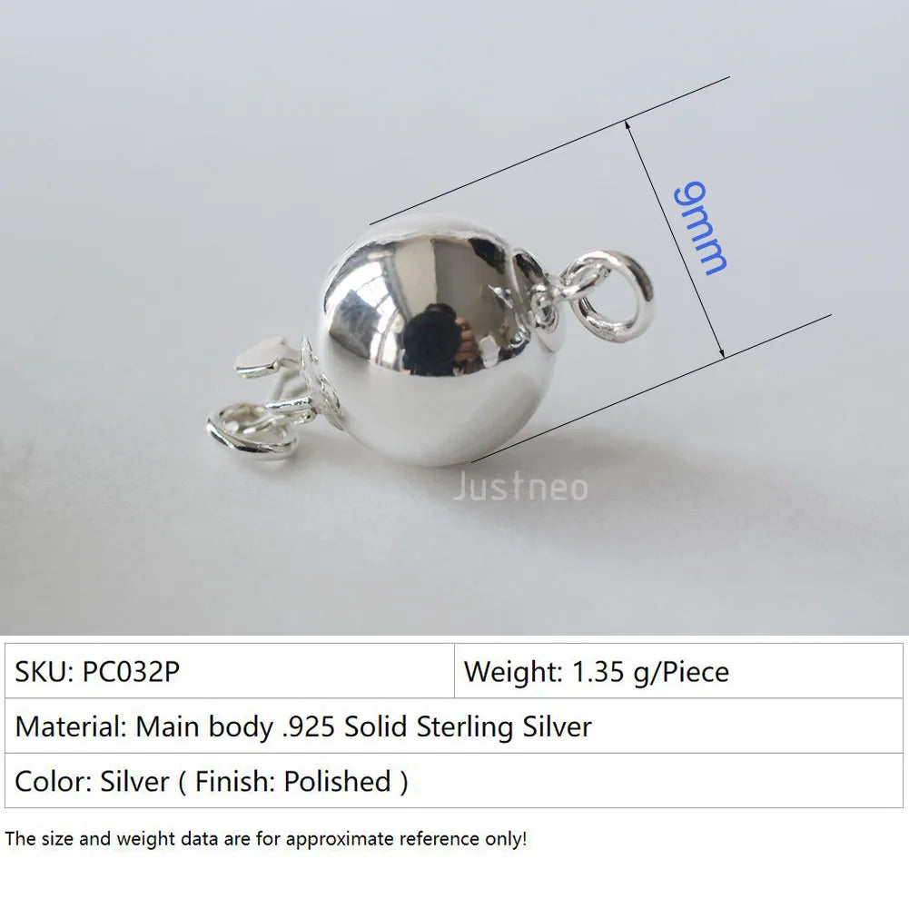 Solid 925 Sterling Silver Round Ball Box Clasp for Pearl Necklace Jewelry diy Components, 1 piece/lot