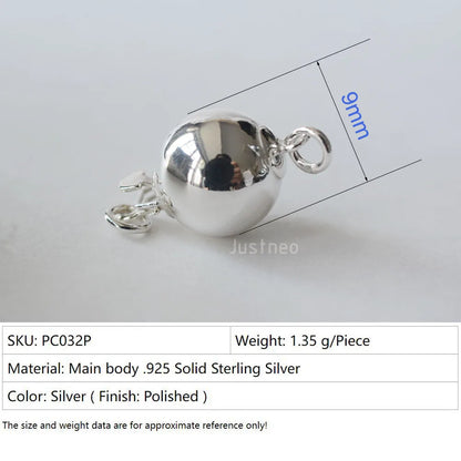 Solid 925 Sterling Silver Round Ball Box Clasp for Pearl Necklace Jewelry diy Components, 1 piece/lot