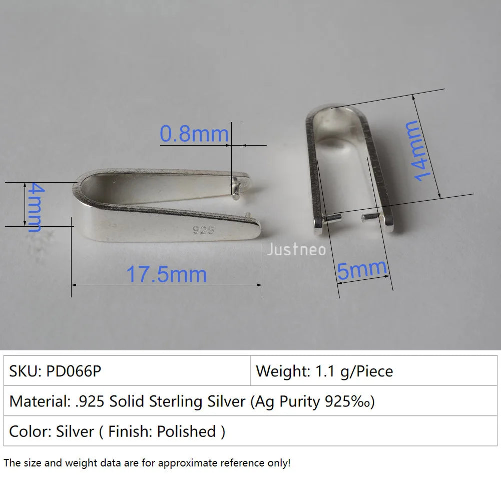 Sterling Silver Clip On Pinch in Pendant Bail Connectors Clasp Slider for Jewelry Making