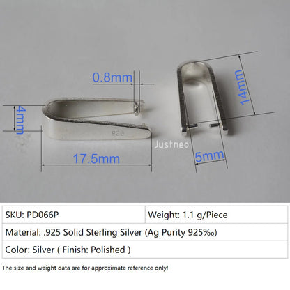 Sterling Silver Clip On Pinch in Pendant Bail Connectors Clasp Slider for Jewelry Making