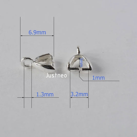 Solid 925 Sterling Silver Small Pinch Clip Bail Pendant Clasps Connector, jewelry DIY silver findings/components