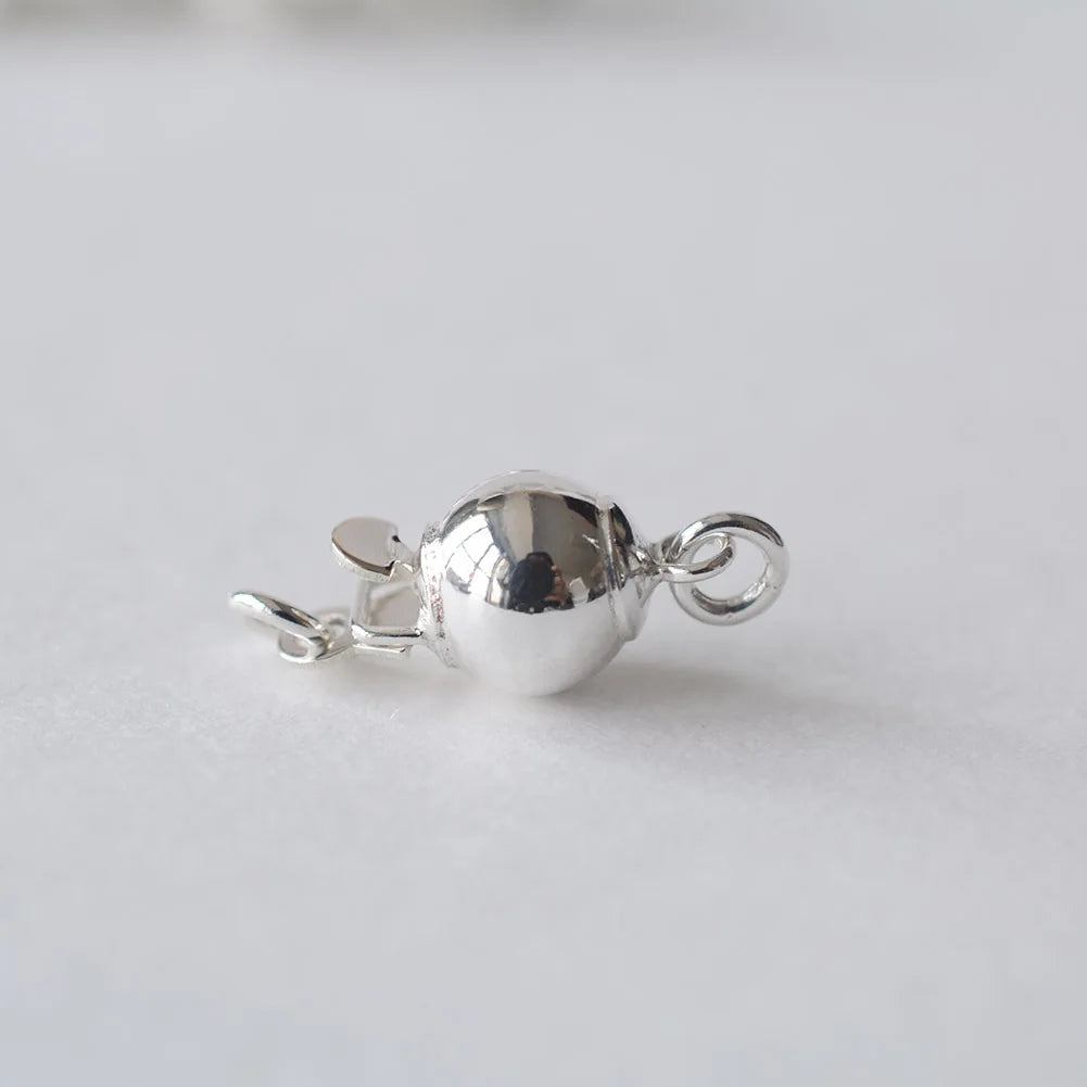 Solid 925 Sterling Silver Round Ball Box Clasp for Pearl Necklace Jewelry diy Components, 1 piece/lot