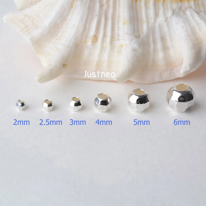 Solid 925 Sterling Sliver Seamless Faceted Beads Round Spacer Mirror Surface Cutting Loose Bead for Jewelry Making 2 mm 3mm ,1pc