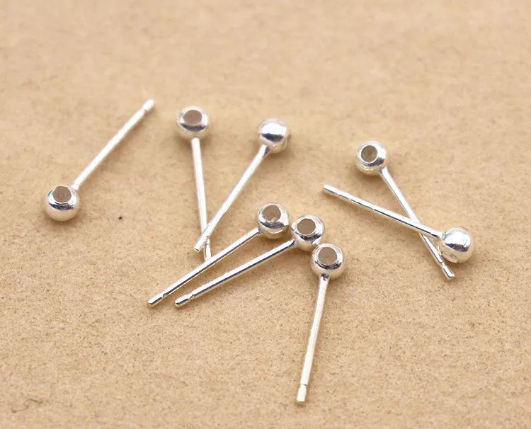 1Pair Solid 925 Sterling Silver Earring Studs Ear Post Making with Silicon Hollow for Jewelry Findings DIY Accessories