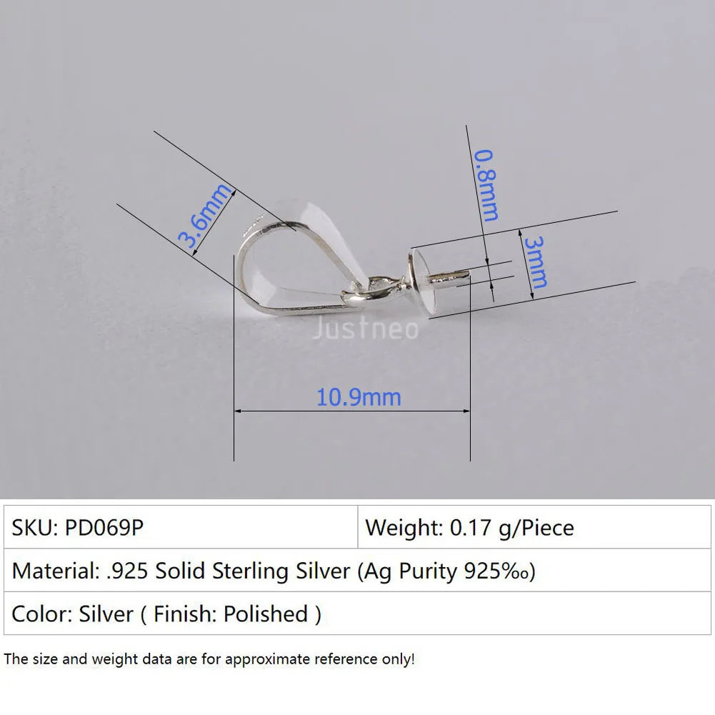 925 Silver Pendant Bail Connector with Pearl Cup Pin, Silver Pendant Bail with Cup Glue-on Pendant Connector for Jewelry Making