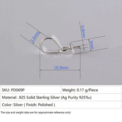 925 Silver Pendant Bail Connector with Pearl Cup Pin, Silver Pendant Bail with Cup Glue-on Pendant Connector for Jewelry Making