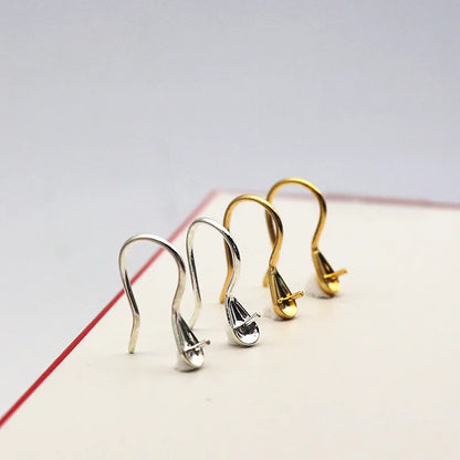 Solid 925 Sterling Silver Earring Hook High-Heeled with Pear Fitting Diy Jewelry Findings Women Components Making 1 Pair