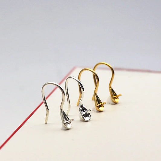 Solid 925 Sterling Silver Earring Hook High-Heeled with Pear Fitting Diy Jewelry Findings Women Components Making 1 Pair