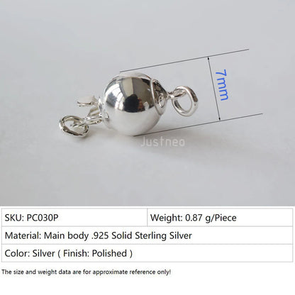 Solid 925 Sterling Silver Round Ball Box Clasp for Pearl Necklace Jewelry diy Components, 1 piece/lot
